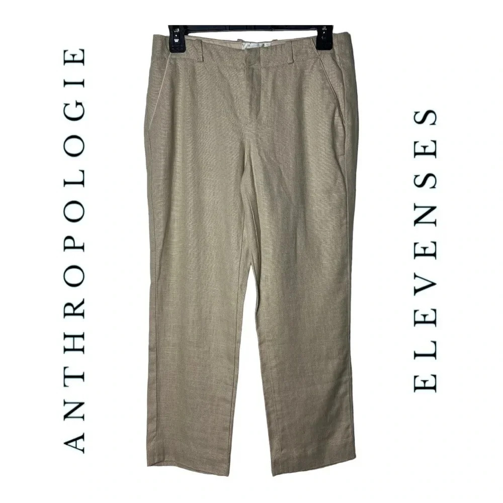 1372. ANTHROPOLOGIE ELEVENSES‎ LINEN BLEND TROUSERS LIGHT TAN IN COLOR SIZE 2